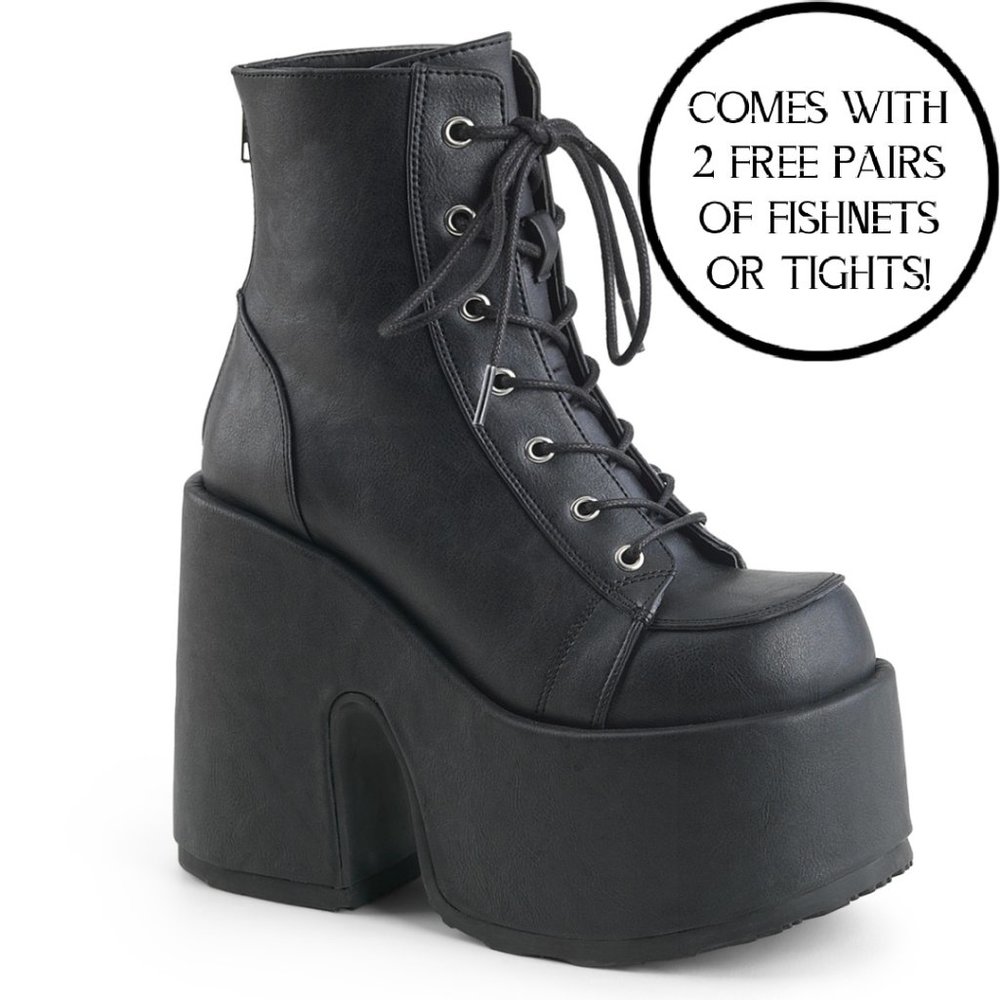 Demonia Camel-203 Black Vegan Pu Ankle Platform Boots